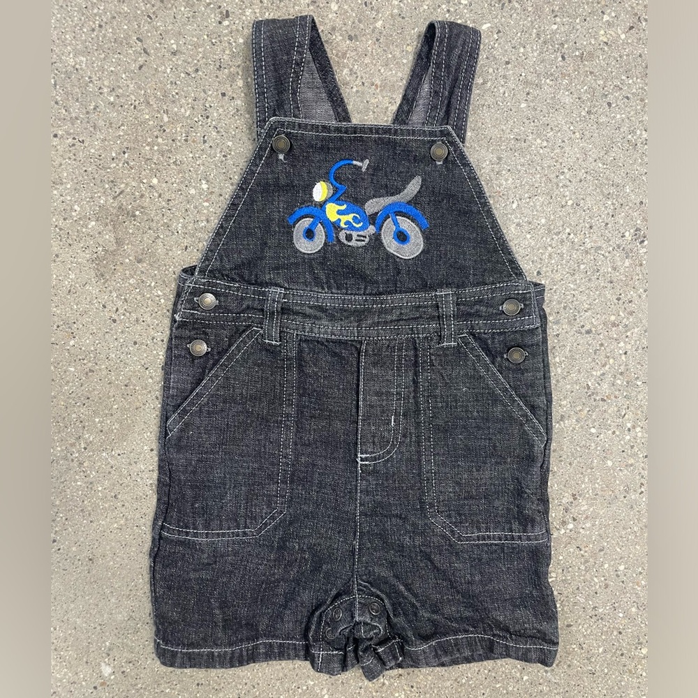 Biker core baby boy motorcycle black denim overalls size 18m